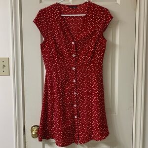 🌷3 for$25🌷SHEIN, US S, Red & White Heart Fit & Flare Cap Sleeve Shirt Dress